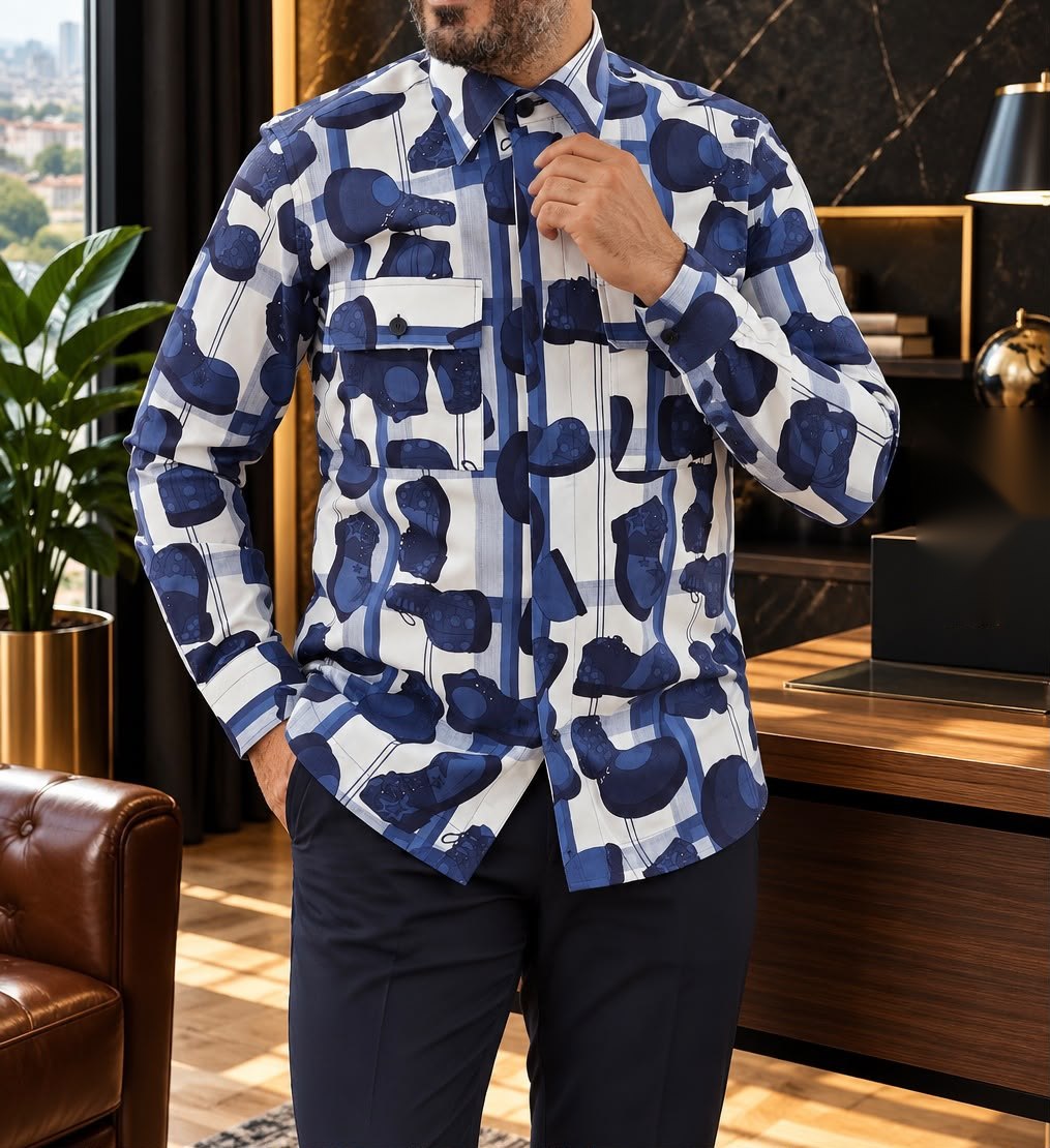 Chemise Imprimée Bleue — bleu & blanc