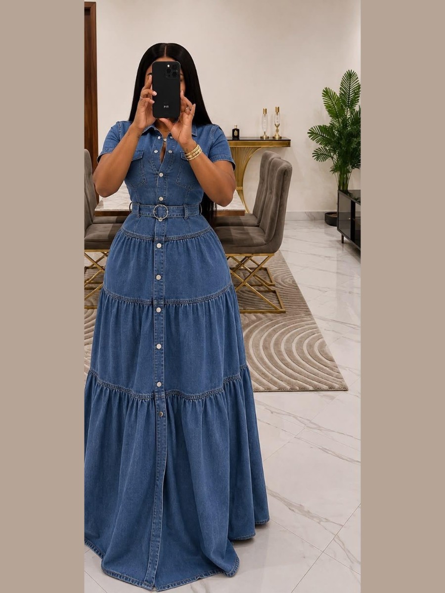 Denim maxi with a tiered skirt