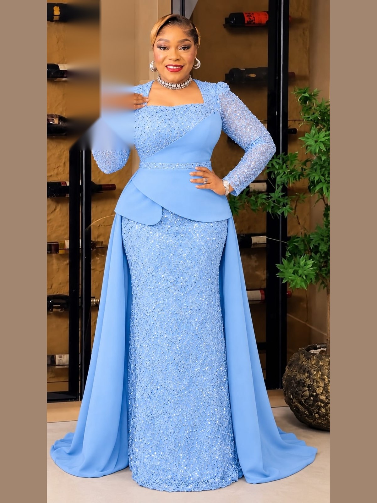 Robe Dentelle Cape Bleu Ciel — bleu ciel