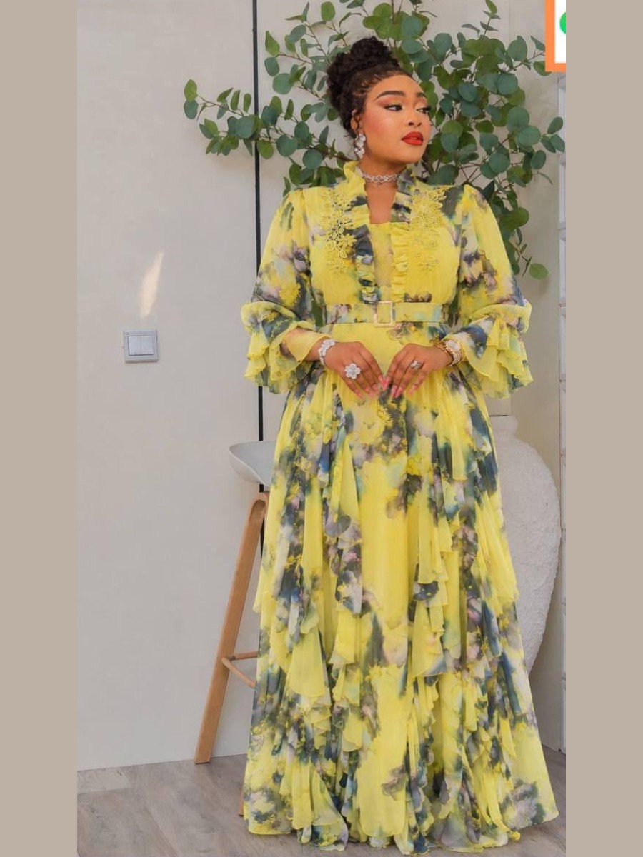 Chiffon maxi in anise florals
