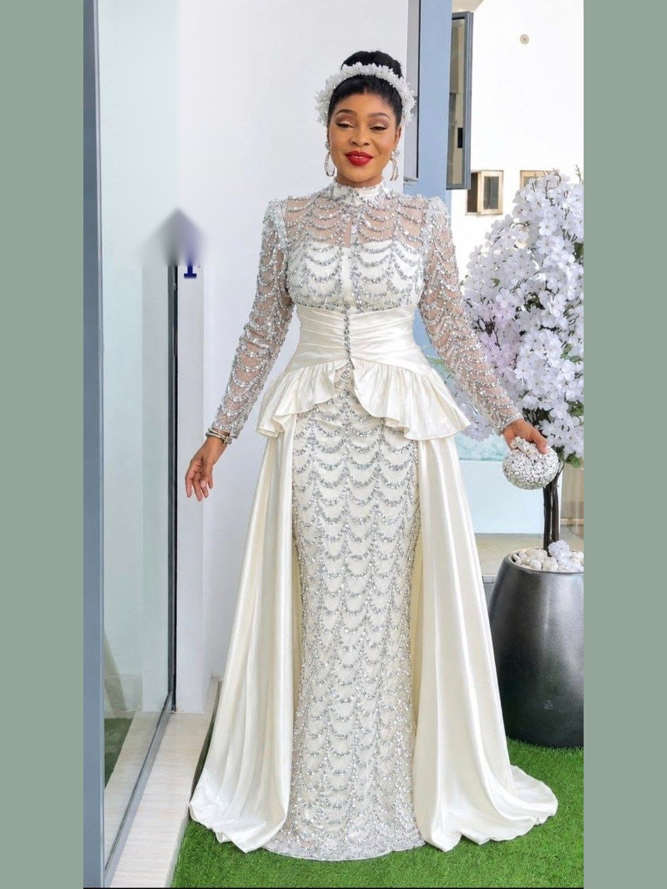 Robe Perlée Péplum Crème — crème