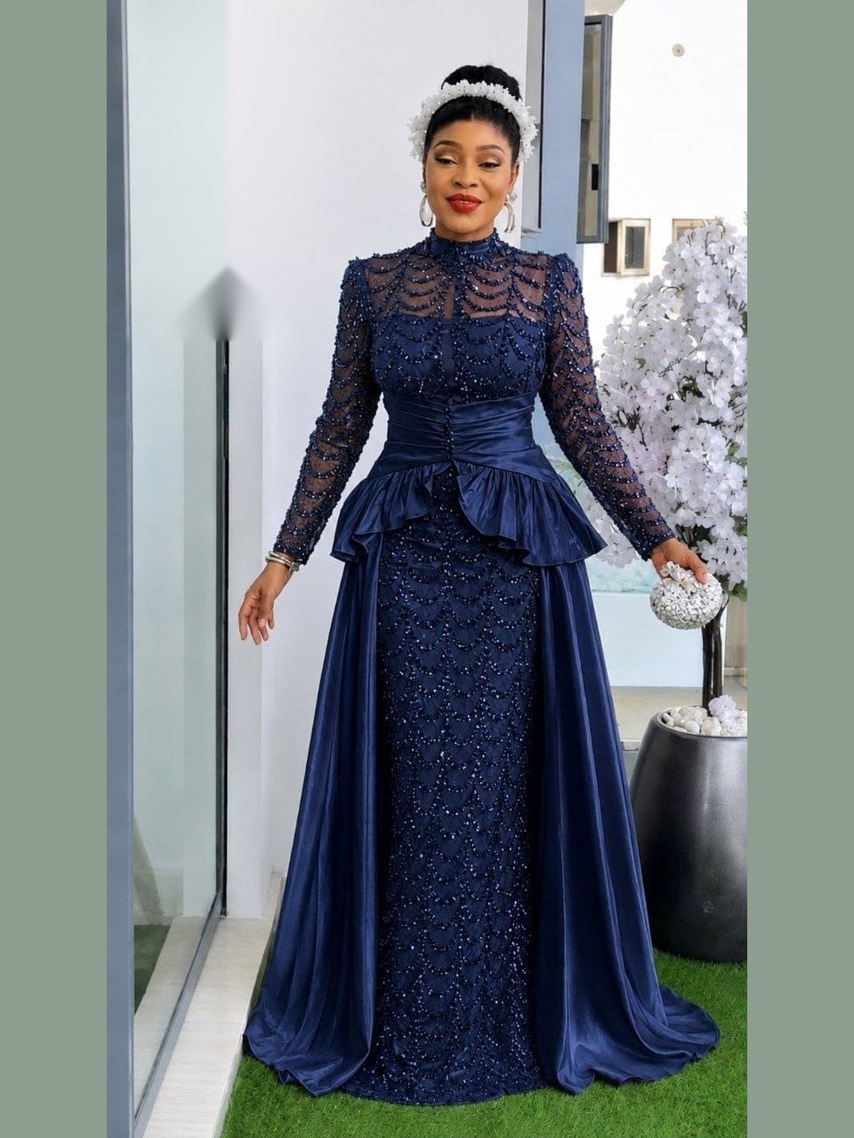 Robe Perlée Péplum Marine — marine