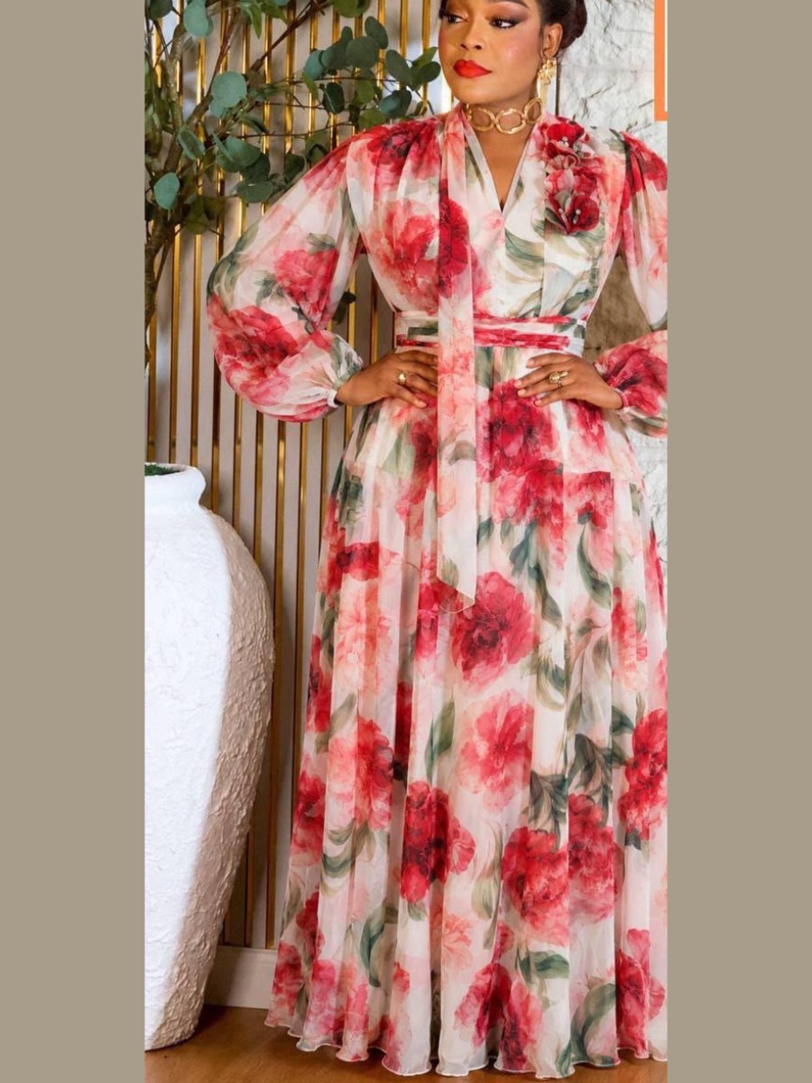 Chiffon maxi in powdery roses