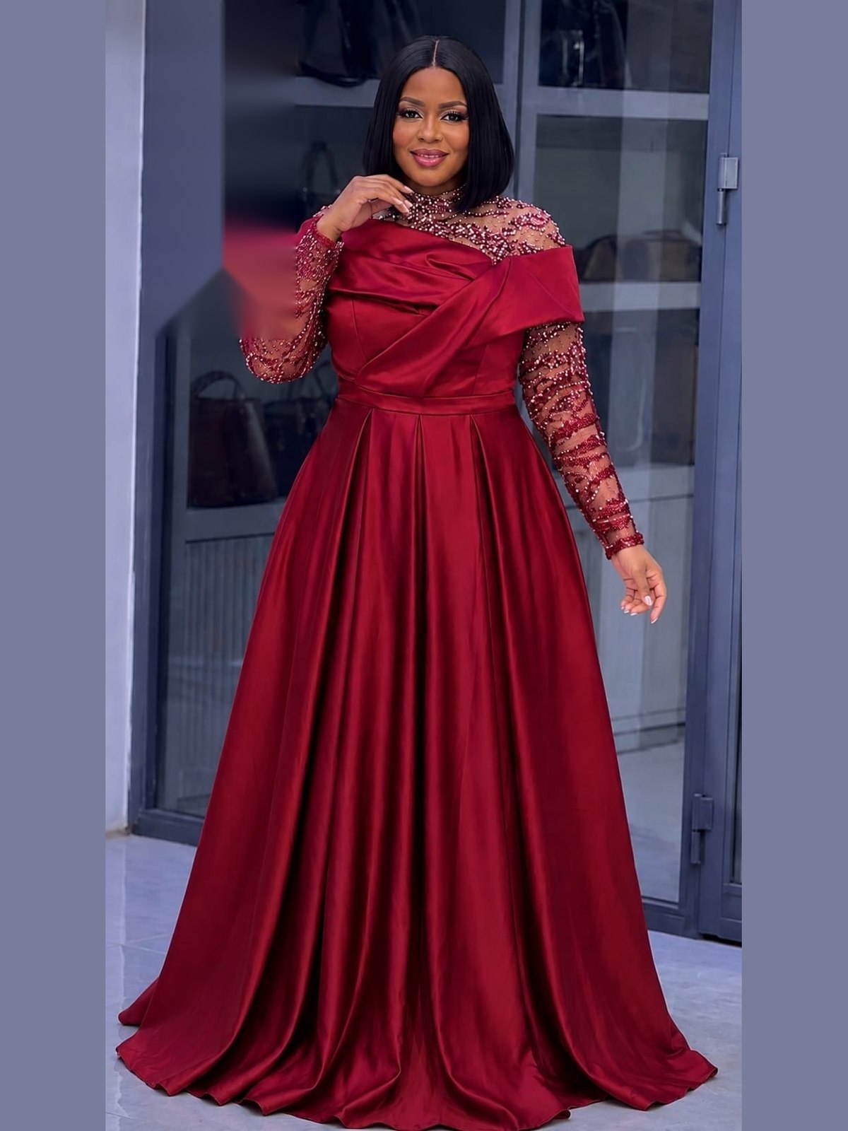 Robe Satin Drapé Bordeaux — bordeaux