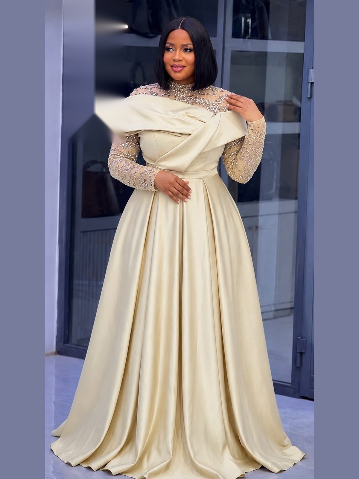 Robe Satin Drapé Crème — crème