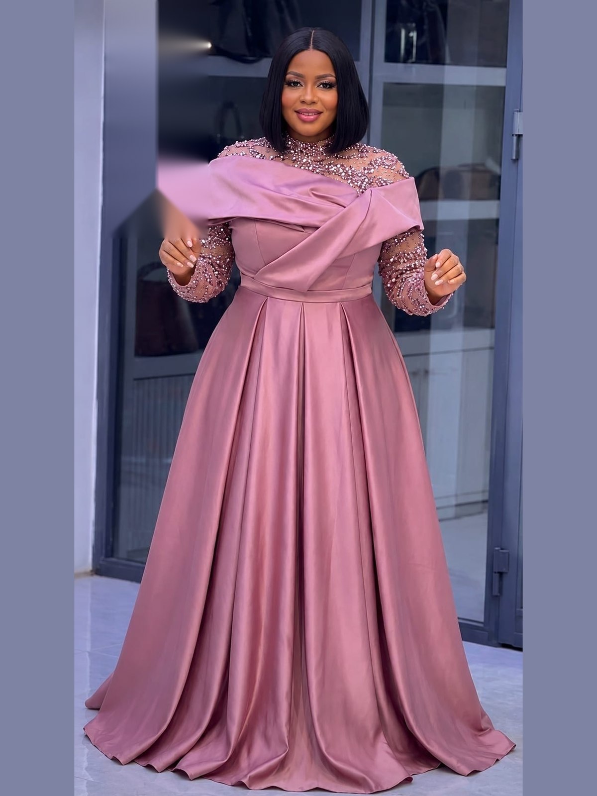 Robe Satin Drapé Rose — rose poudré