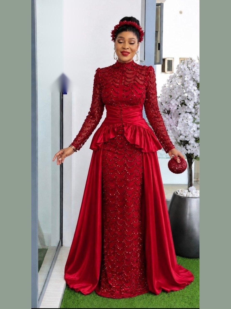Robe Sequins Péplum Rouge — rouge